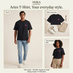 NEIKA Aries Zodiac Unisex Cotton T-Shirt, 180 GSM Regular Fit