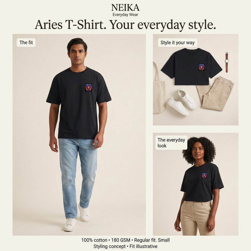 NEIKA Aries Zodiac Unisex Cotton T-Shirt, 180 GSM Regular Fit