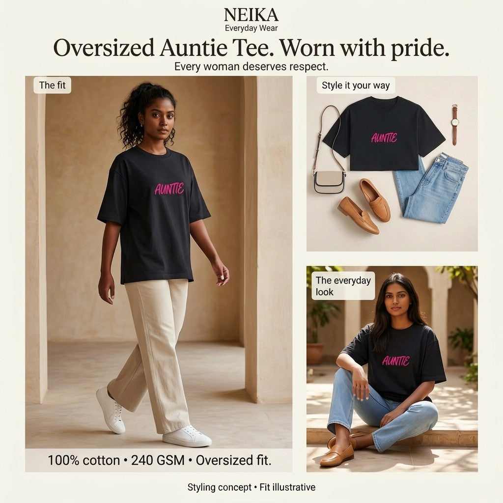 NEIKA Women's Auntie Oversized Cotton T-Shirt, 240 GSM