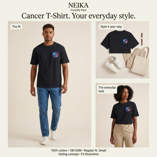 NEIKA Cancer Zodiac Unisex Cotton T-Shirt, 180 GSM Regular Fit