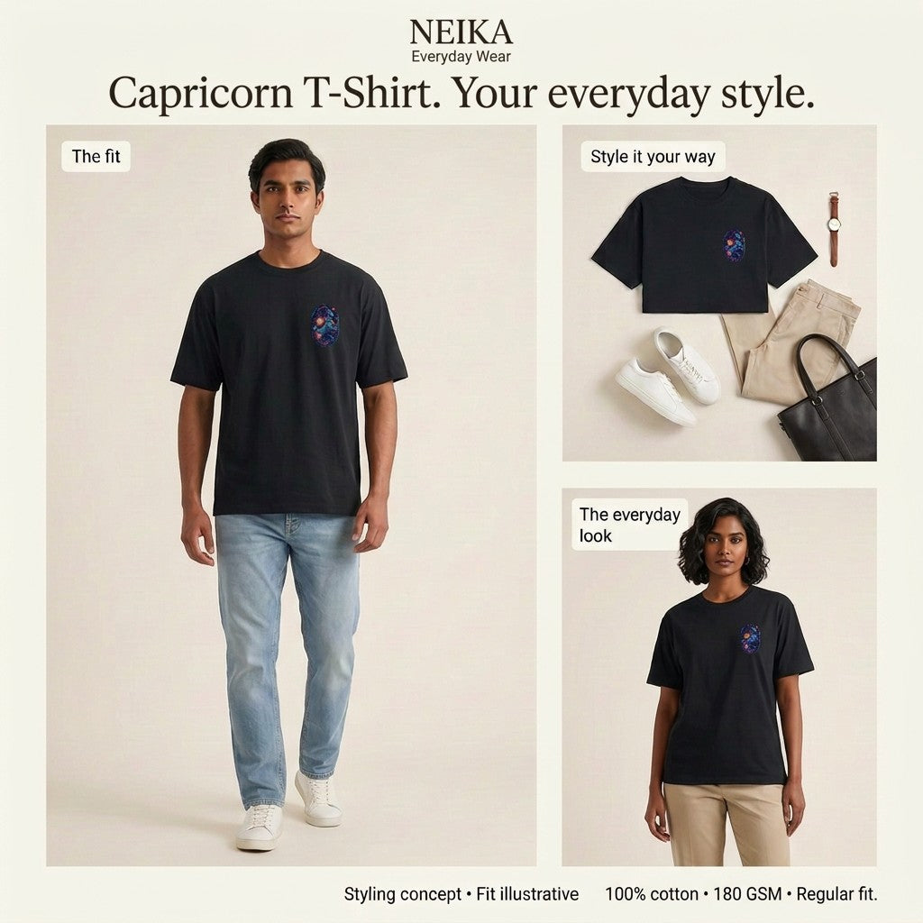 NEIKA Capricorn Zodiac Unisex Cotton T-Shirt, 180 GSM Regular Fit