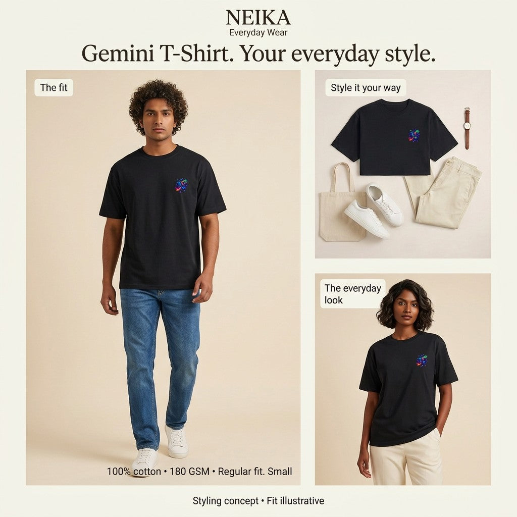 NEIKA Gemini Zodiac Unisex Cotton T-Shirt, 180 GSM Regular Fit