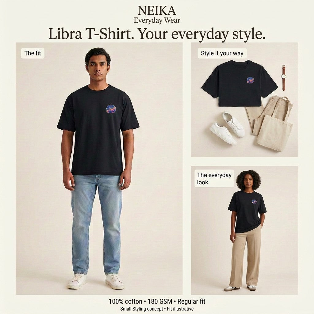 NEIKA Libra Zodiac Unisex Cotton T-Shirt, 180 GSM Regular Fit