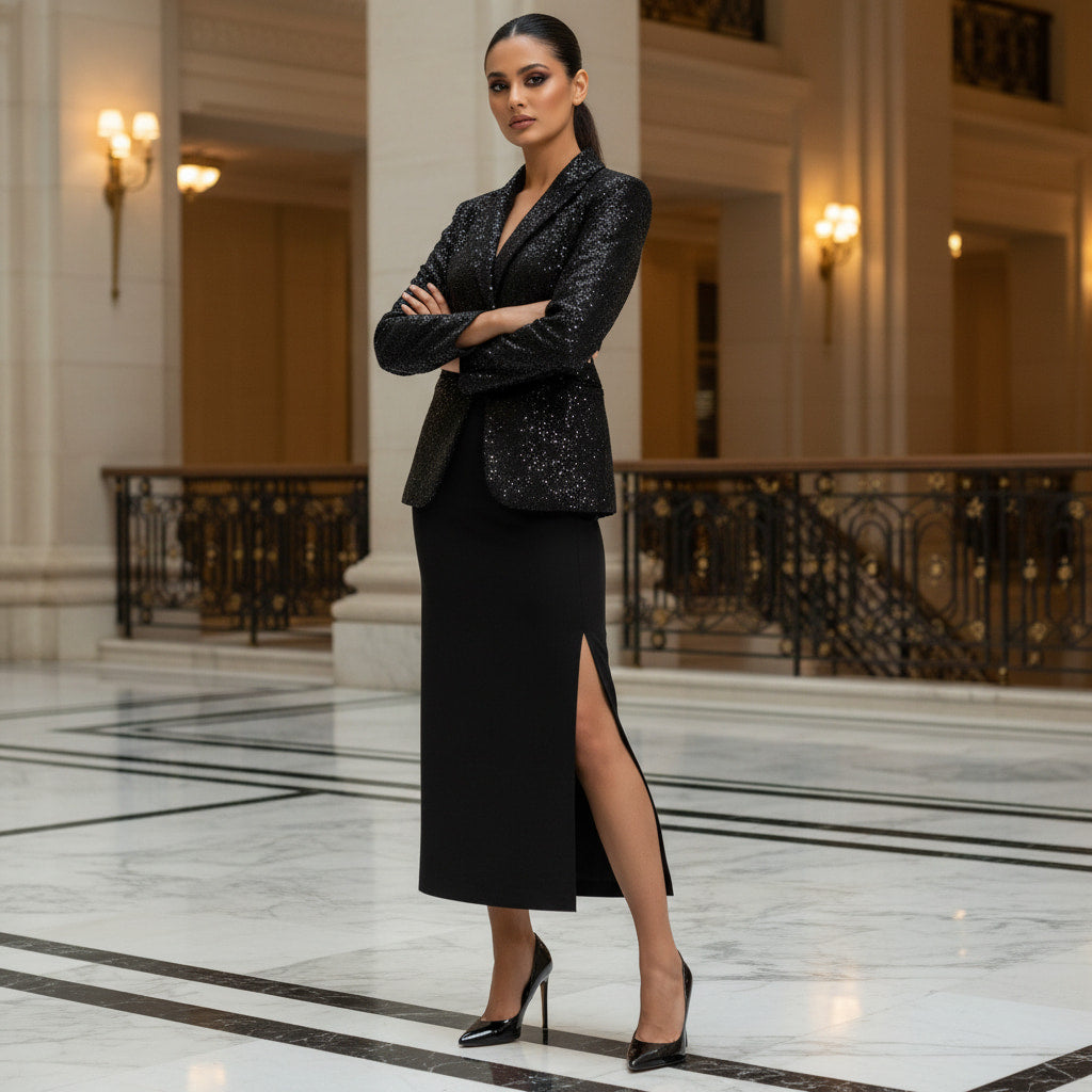 ELAN COTTS Women's Pencil Skirt – Classic Silhouette with Side Slit | Stretch Poly-Spandex