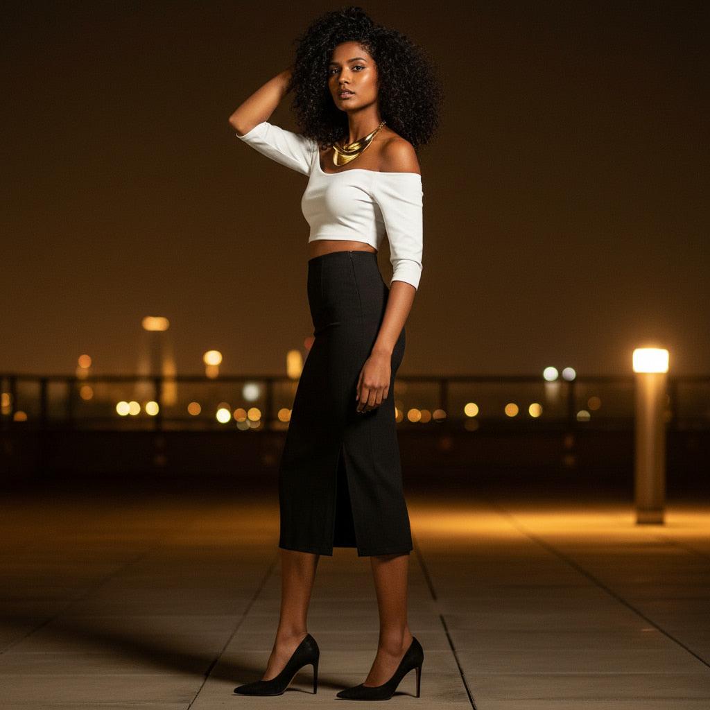 ELAN COTTS Women's Pencil Skirt – Classic Silhouette with Side Slit | Stretch Poly-Spandex