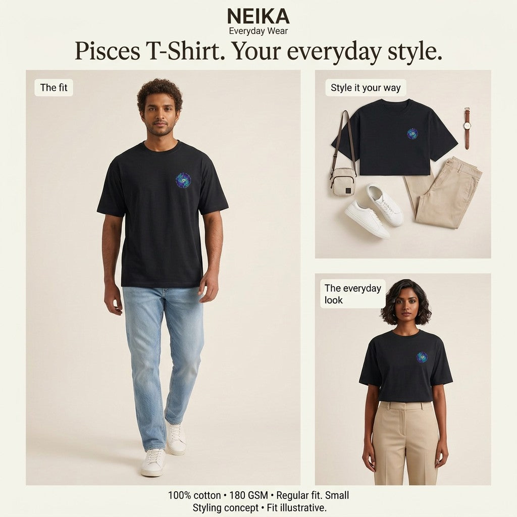 NEIKA Pisces Zodiac Unisex Cotton T-Shirt, 180 GSM Regular Fit