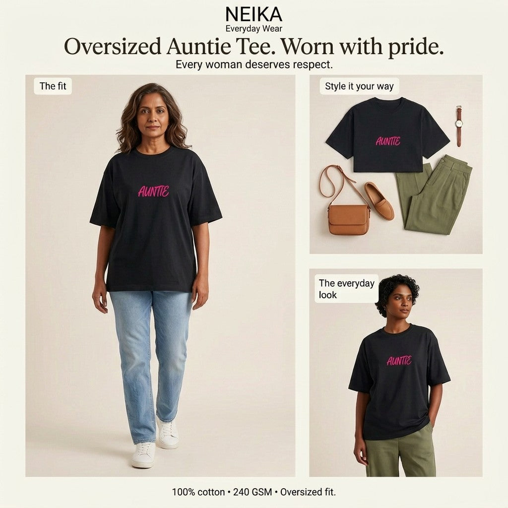NEIKA Women's Auntie Oversized Cotton T-Shirt, 240 GSM
