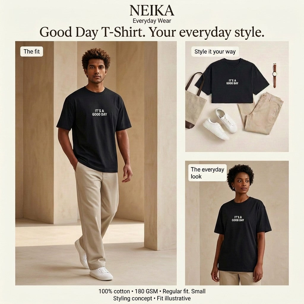 NEIKA It's a Good Day Puff Print Cotton T-Shirt, Unisex 180 GSM