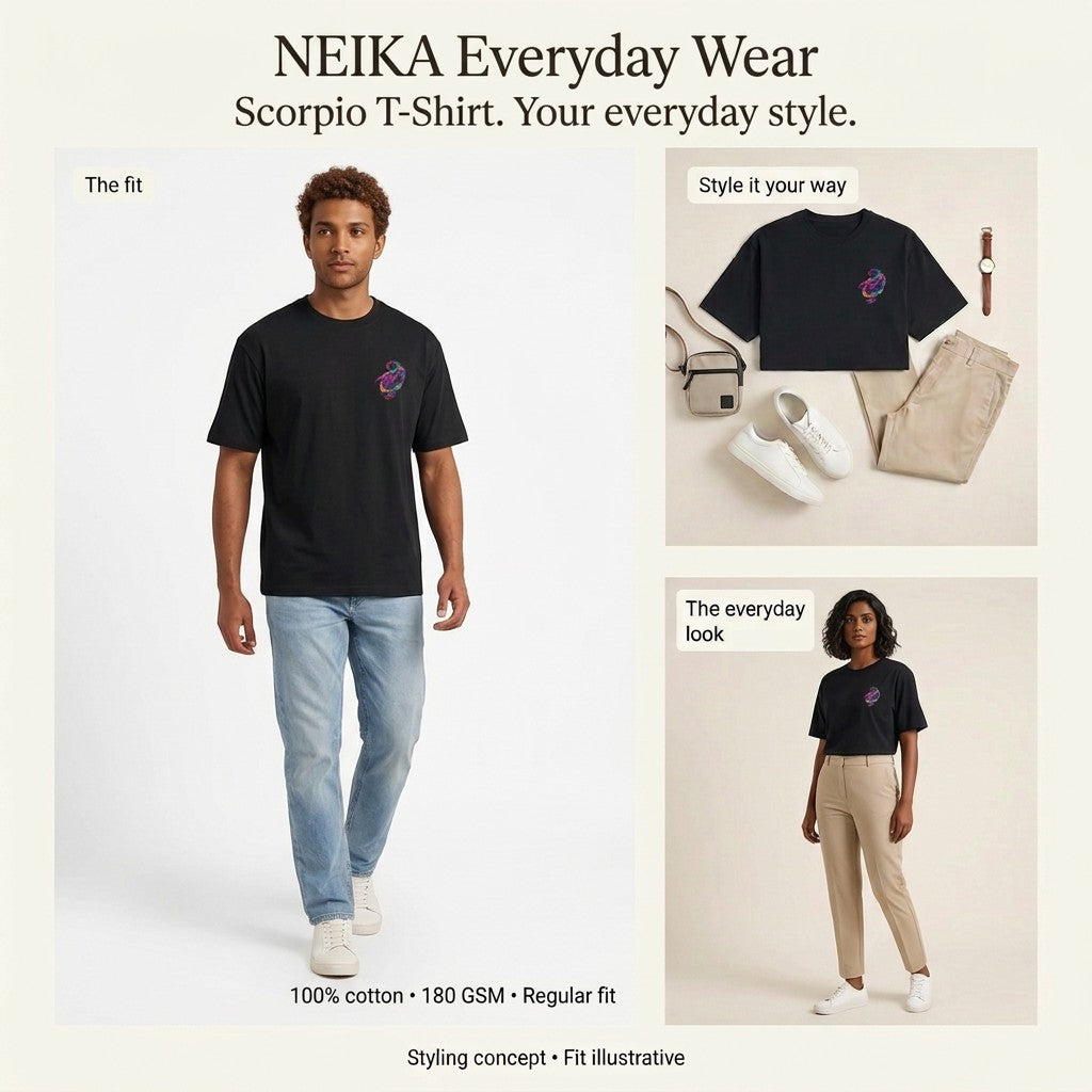 NEIKA Scorpio Zodiac Unisex Cotton T-Shirt, 180 GSM Regular Fit