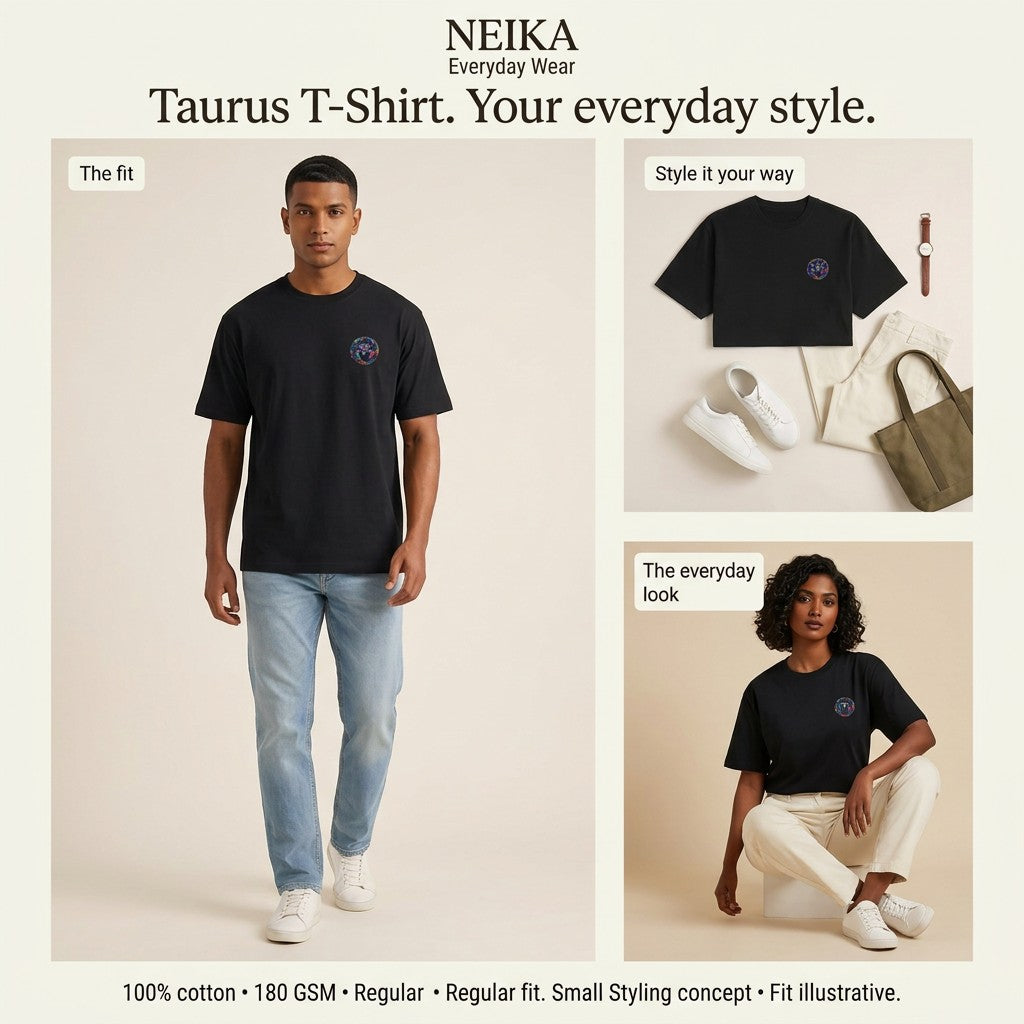 NEIKA Taurus Zodiac Unisex Cotton T-Shirt, 180 GSM Regular Fit