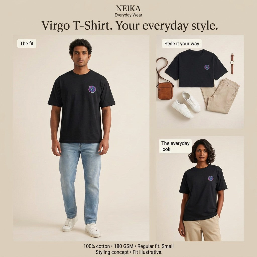 NEIKA Virgo Zodiac Unisex Cotton T-Shirt, 180 GSM Regular Fit