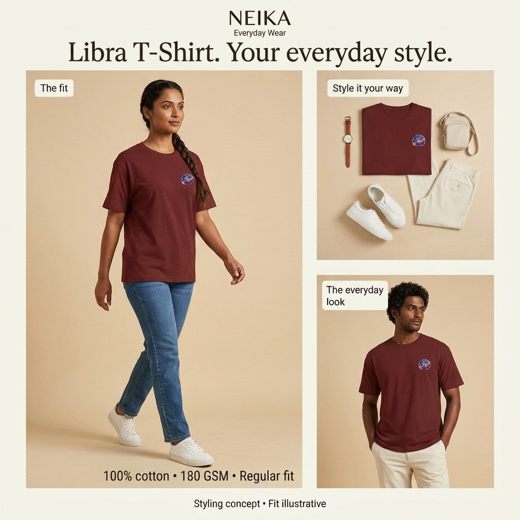NEIKA Libra Zodiac Unisex Cotton T-Shirt, 180 GSM Regular Fit