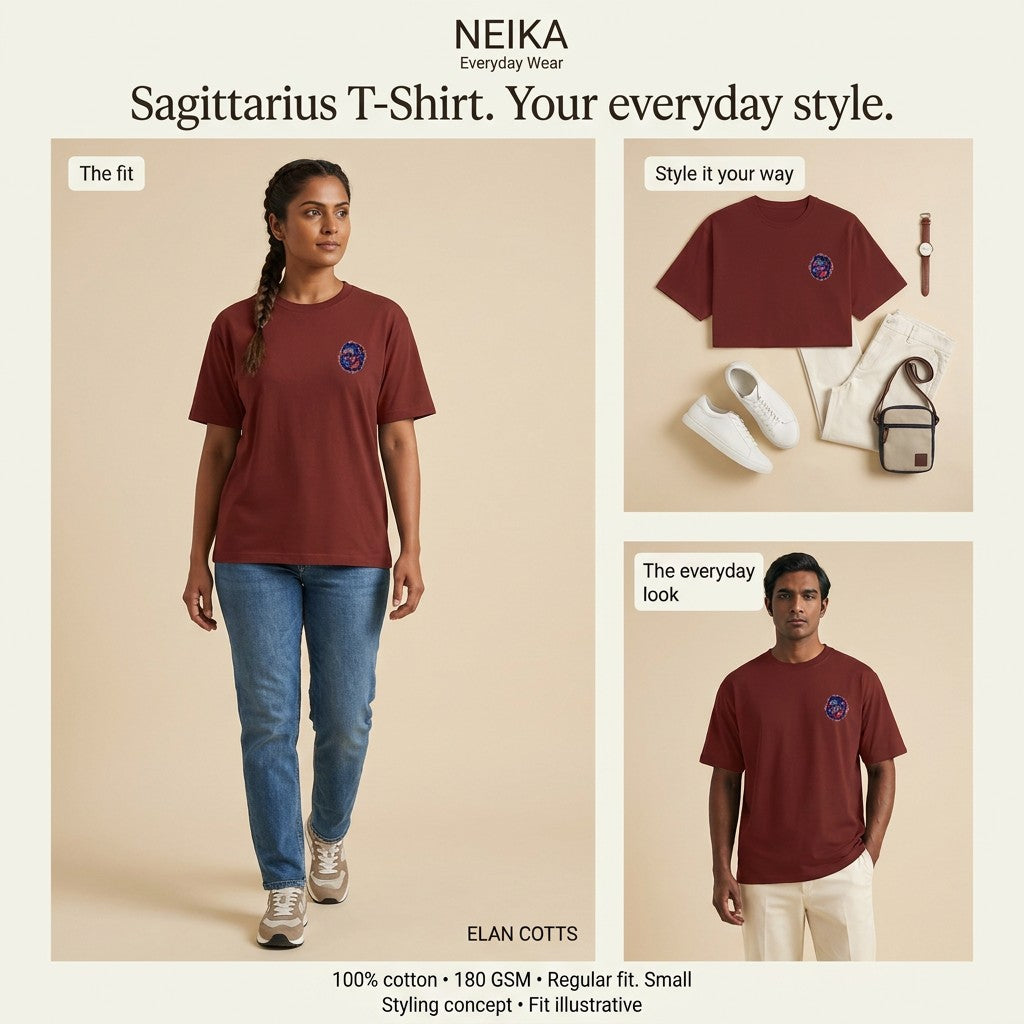 NEIKA Sagittarius Zodiac Unisex Cotton T-Shirt, 180 GSM Regular Fit