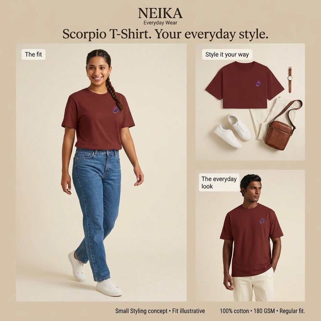 NEIKA Scorpio Zodiac Unisex Cotton T-Shirt, 180 GSM Regular Fit