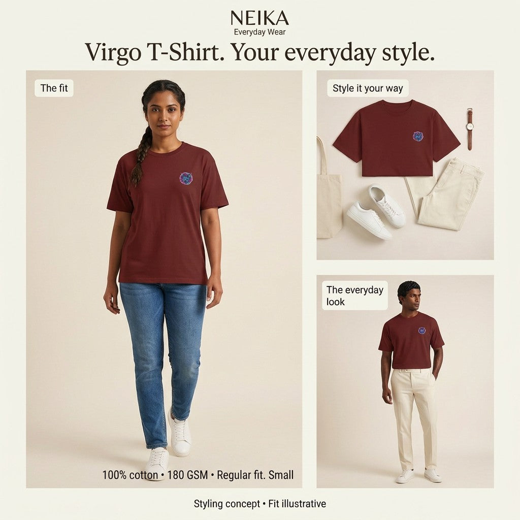 NEIKA Virgo Zodiac Unisex Cotton T-Shirt, 180 GSM Regular Fit