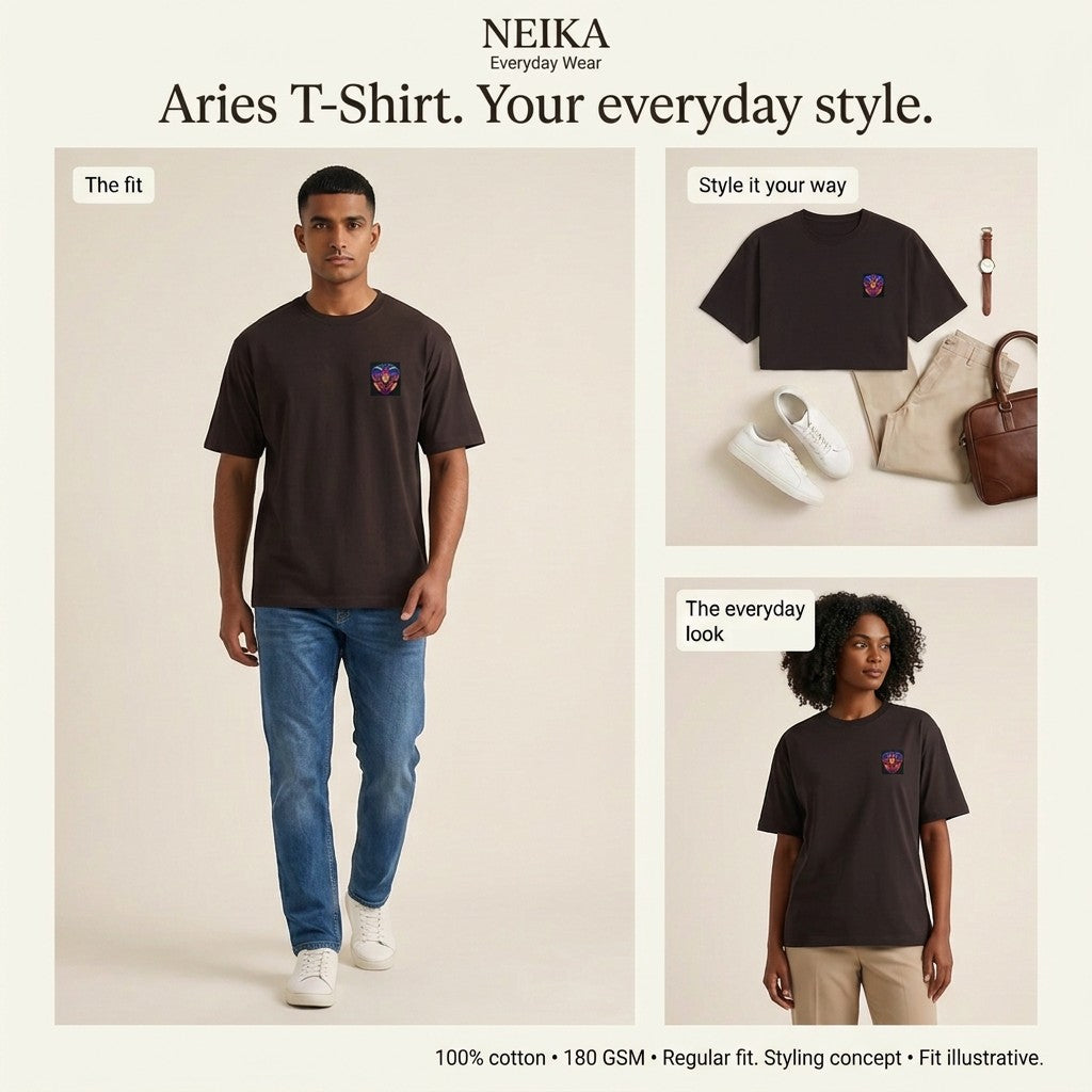 NEIKA Aries Zodiac Unisex Cotton T-Shirt, 180 GSM Regular Fit