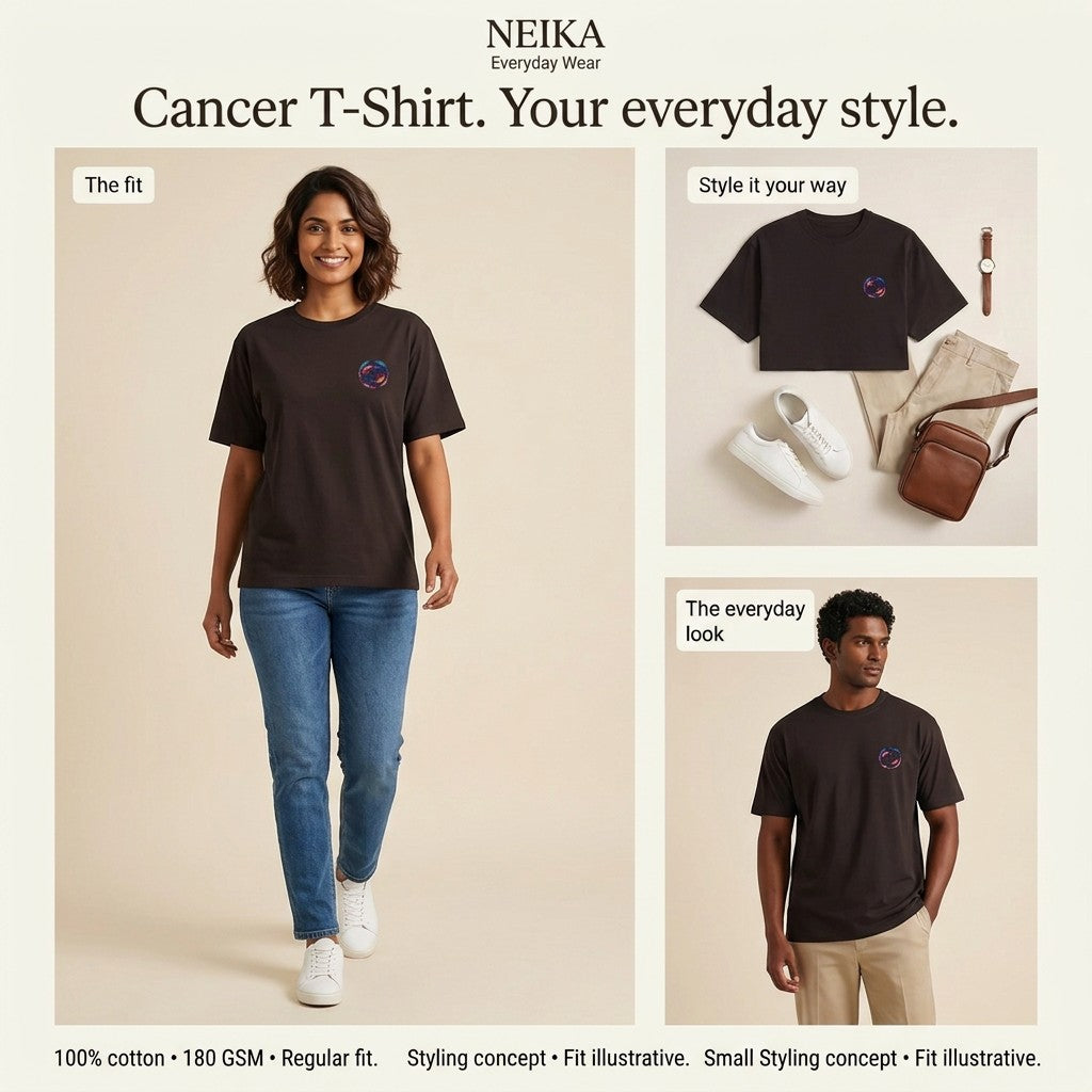 NEIKA Cancer Zodiac Unisex Cotton T-Shirt, 180 GSM Regular Fit
