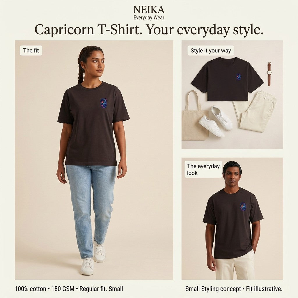 NEIKA Capricorn Zodiac Unisex Cotton T-Shirt, 180 GSM Regular Fit