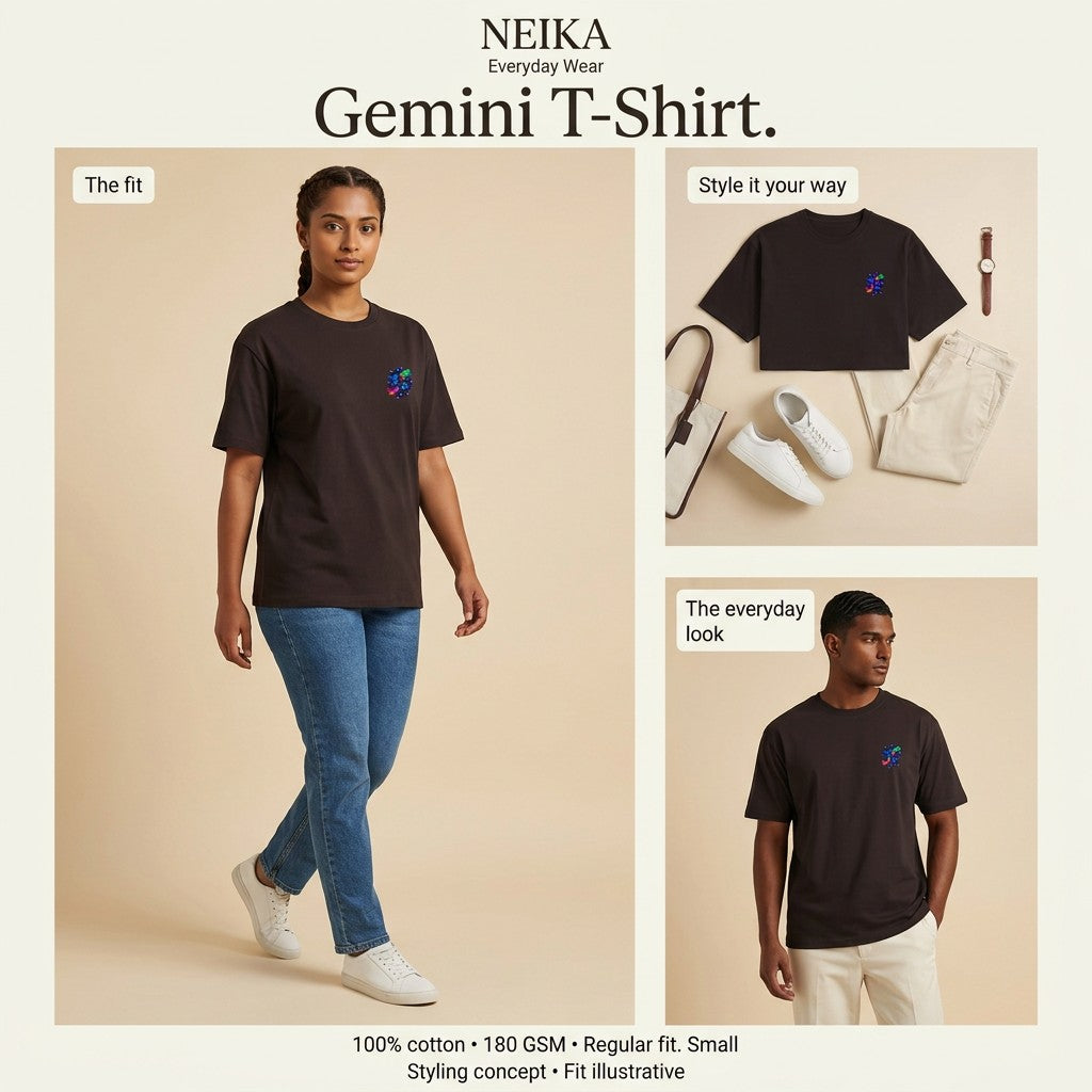 NEIKA Gemini Zodiac Unisex Cotton T-Shirt, 180 GSM Regular Fit