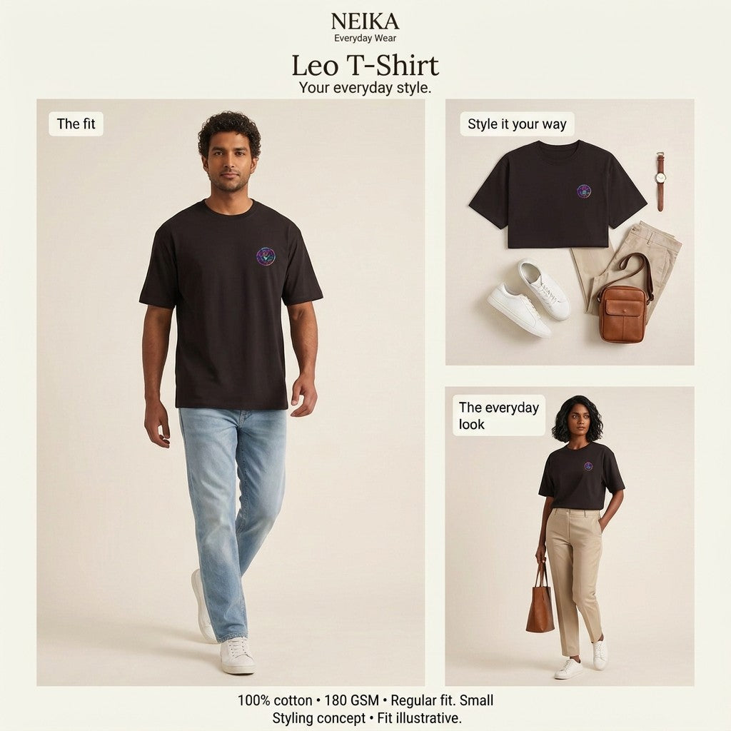 NEIKA Leo Zodiac Unisex Cotton T-Shirt, 180 GSM Regular Fit