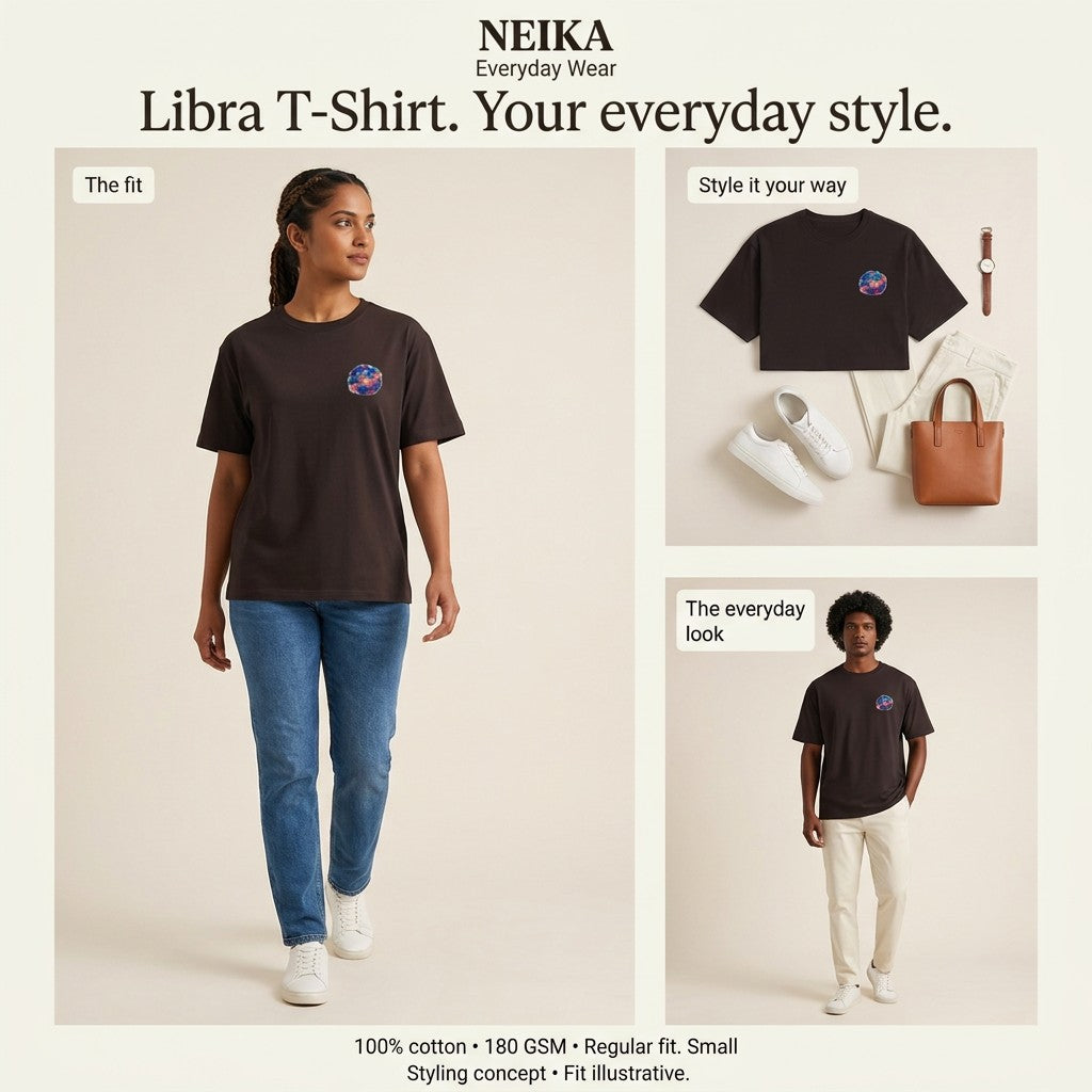 NEIKA Libra Zodiac Unisex Cotton T-Shirt, 180 GSM Regular Fit