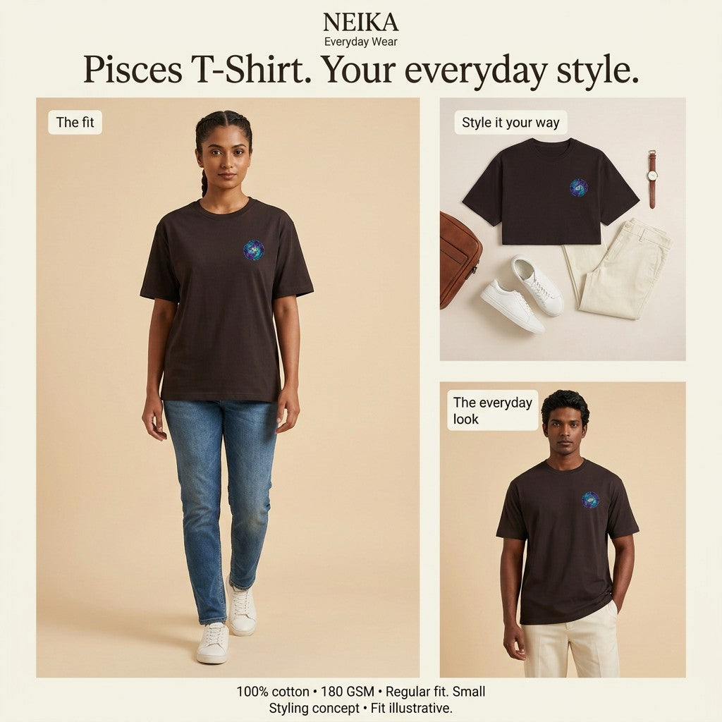 NEIKA Pisces Zodiac Unisex Cotton T-Shirt, 180 GSM Regular Fit