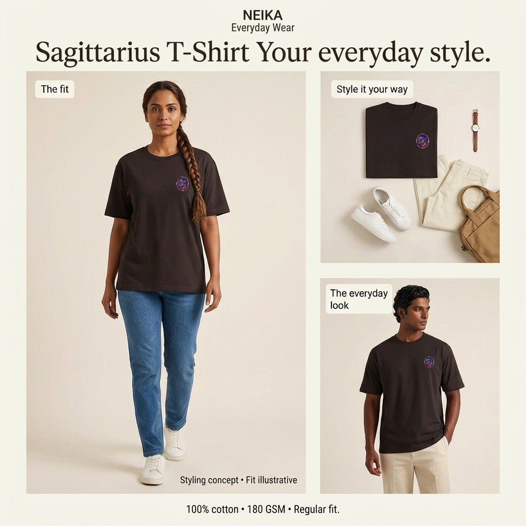 NEIKA Sagittarius Zodiac Unisex Cotton T-Shirt, 180 GSM Regular Fit