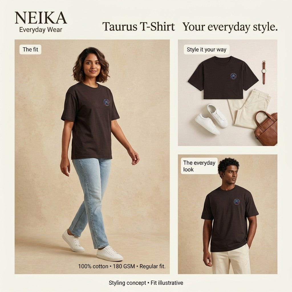 NEIKA Taurus Zodiac Unisex Cotton T-Shirt, 180 GSM Regular Fit