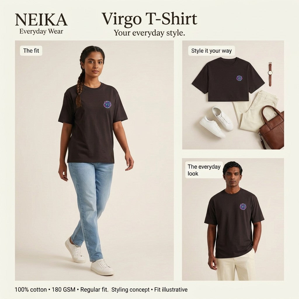 NEIKA Virgo Zodiac Unisex Cotton T-Shirt, 180 GSM Regular Fit