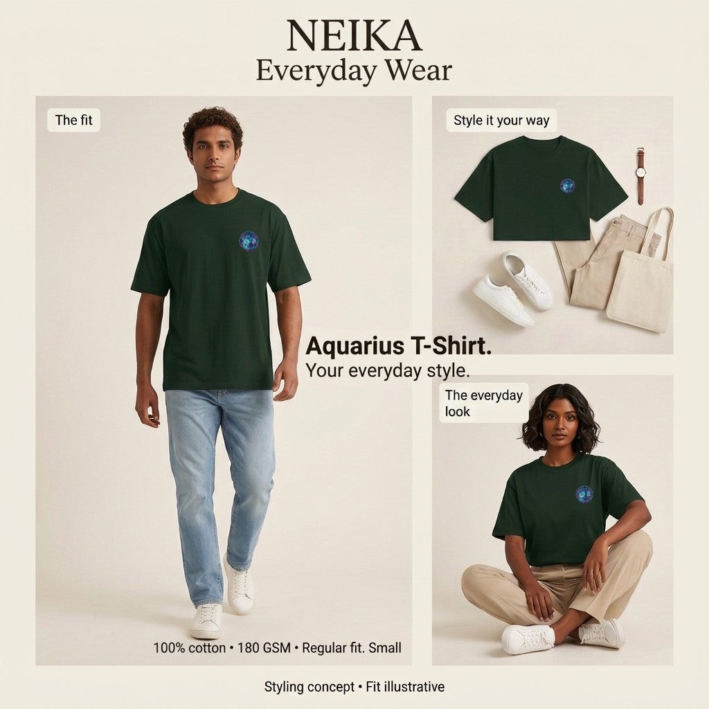 NEIKA Aquarius Zodiac Unisex Cotton T-Shirt, 180 GSM Regular Fit