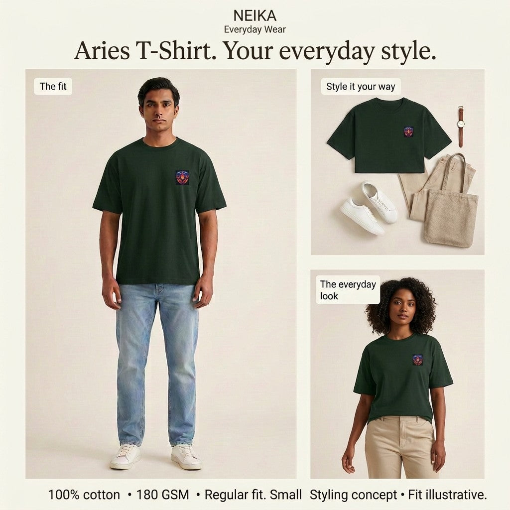 NEIKA Aries Zodiac Unisex Cotton T-Shirt, 180 GSM Regular Fit