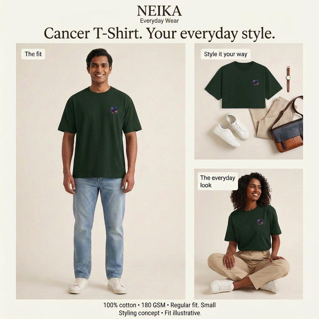 NEIKA Cancer Zodiac Unisex Cotton T-Shirt, 180 GSM Regular Fit