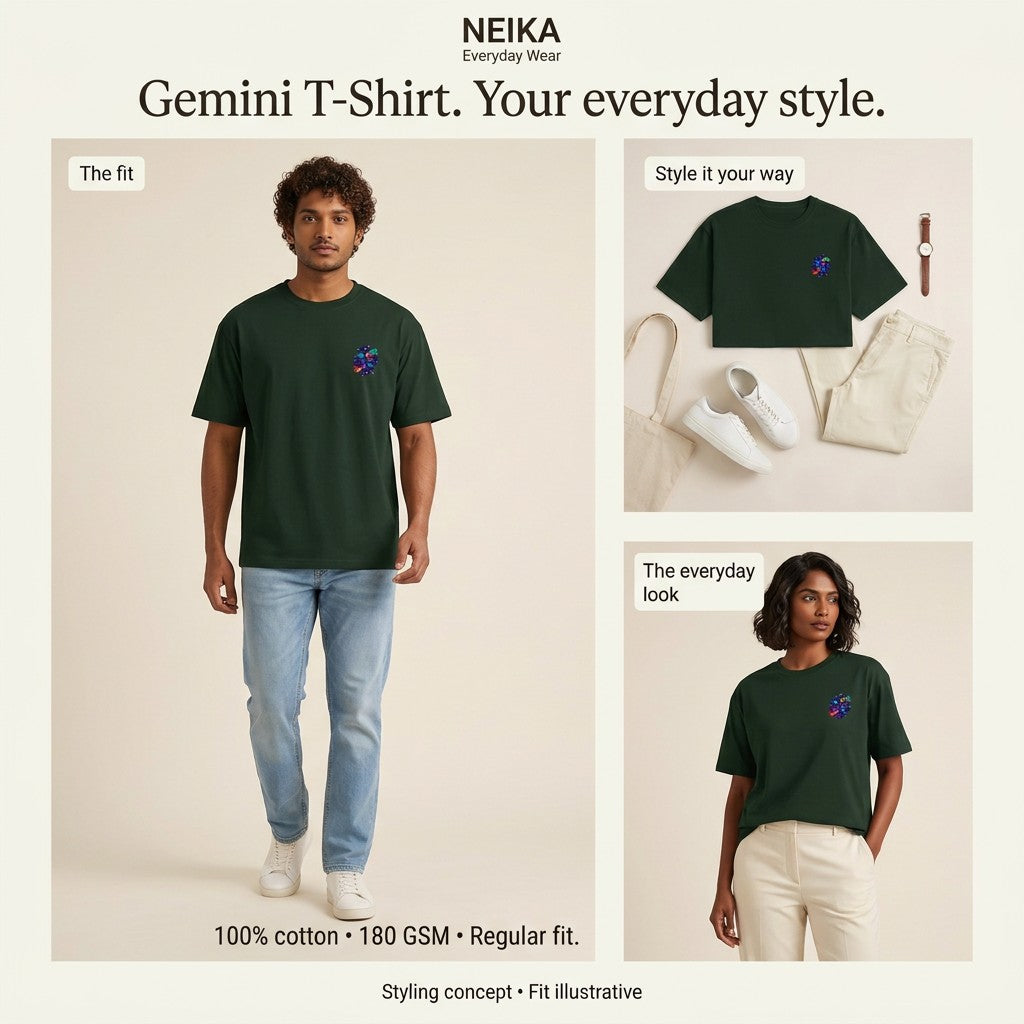 NEIKA Gemini Zodiac Unisex Cotton T-Shirt, 180 GSM Regular Fit
