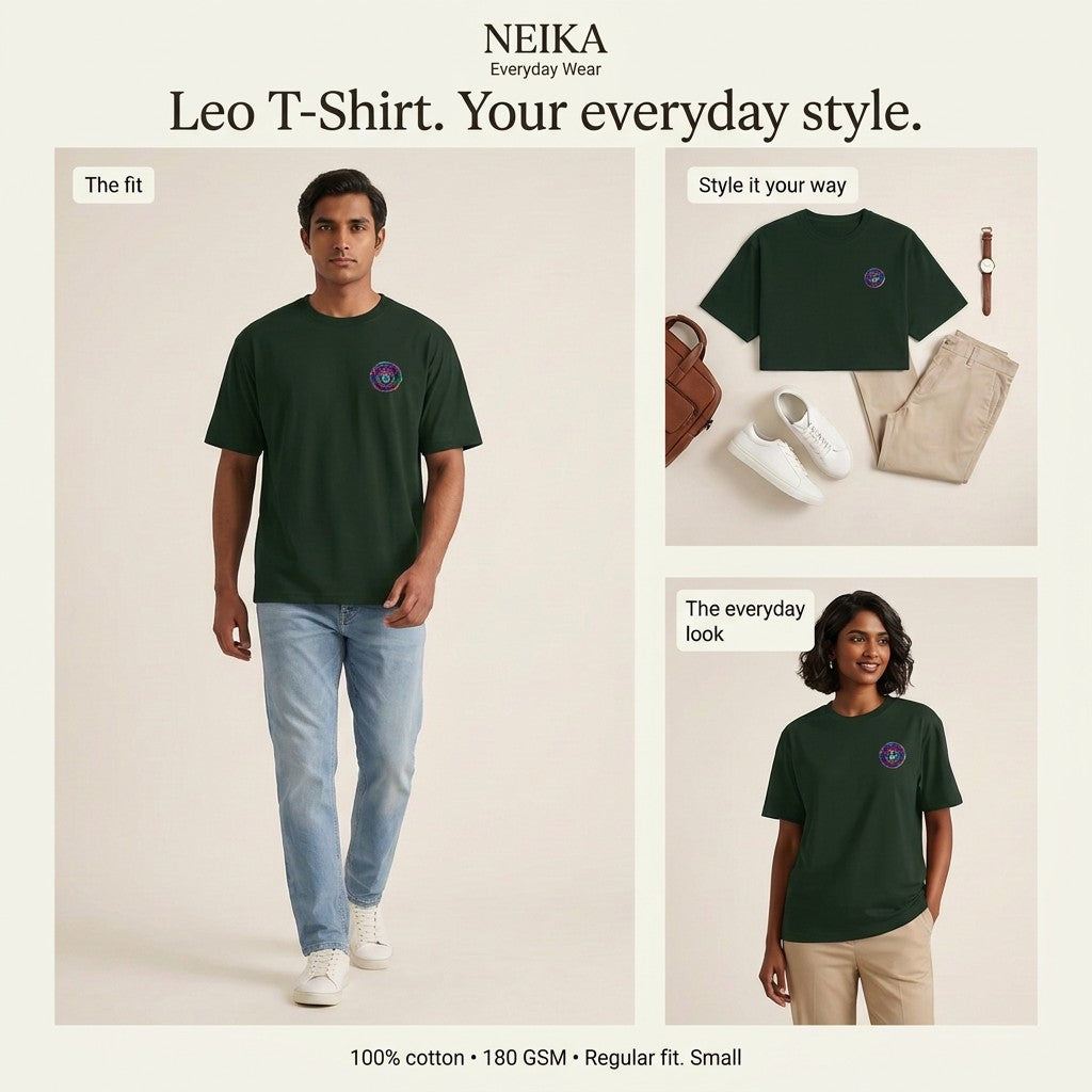 NEIKA Leo Zodiac Unisex Cotton T-Shirt, 180 GSM Regular Fit