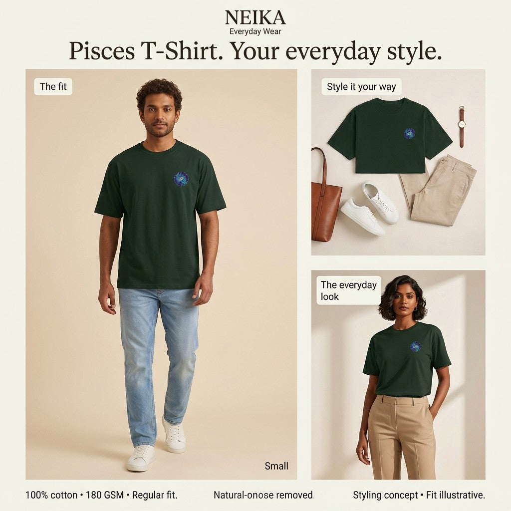 NEIKA Pisces Zodiac Unisex Cotton T-Shirt, 180 GSM Regular Fit