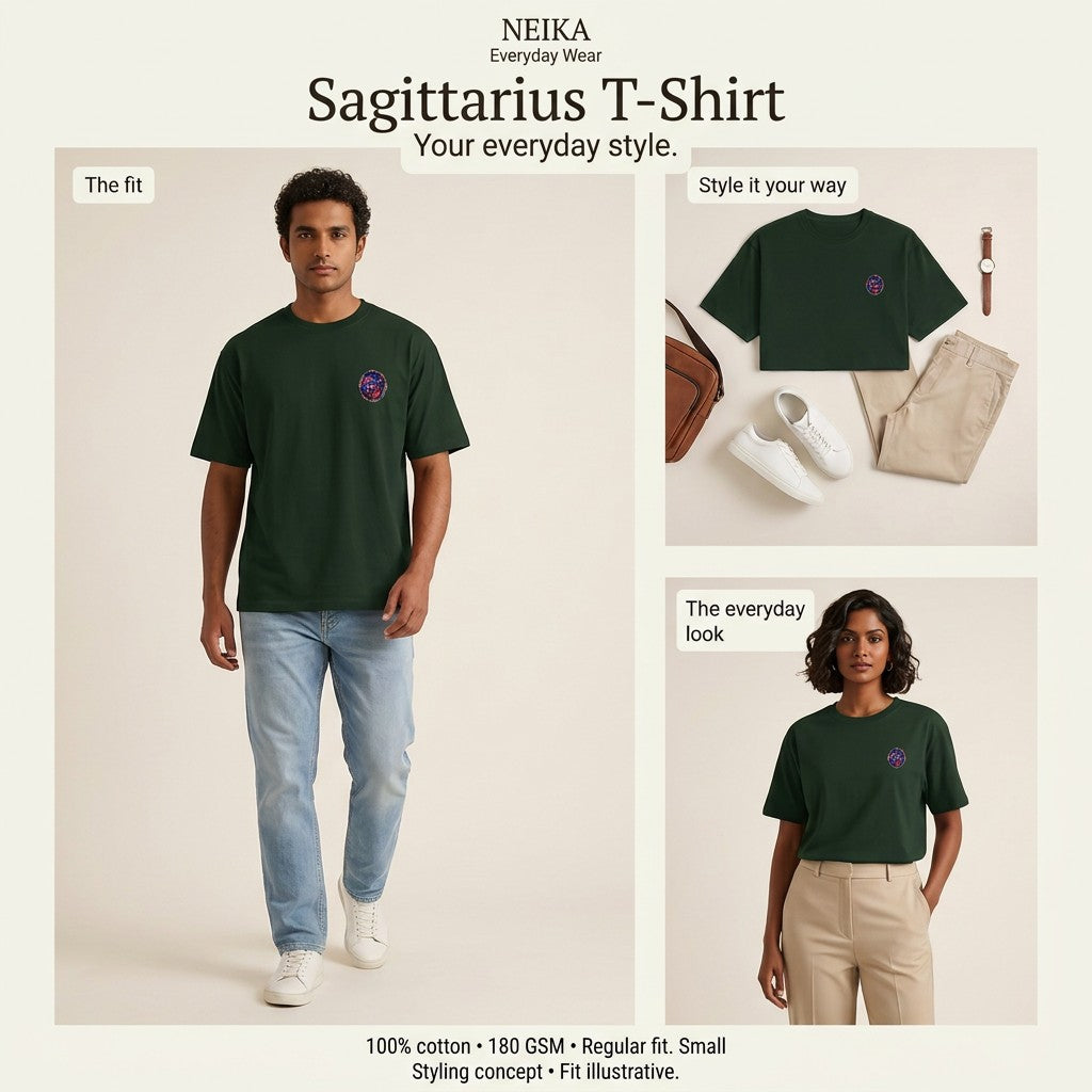 NEIKA Sagittarius Zodiac Unisex Cotton T-Shirt, 180 GSM Regular Fit