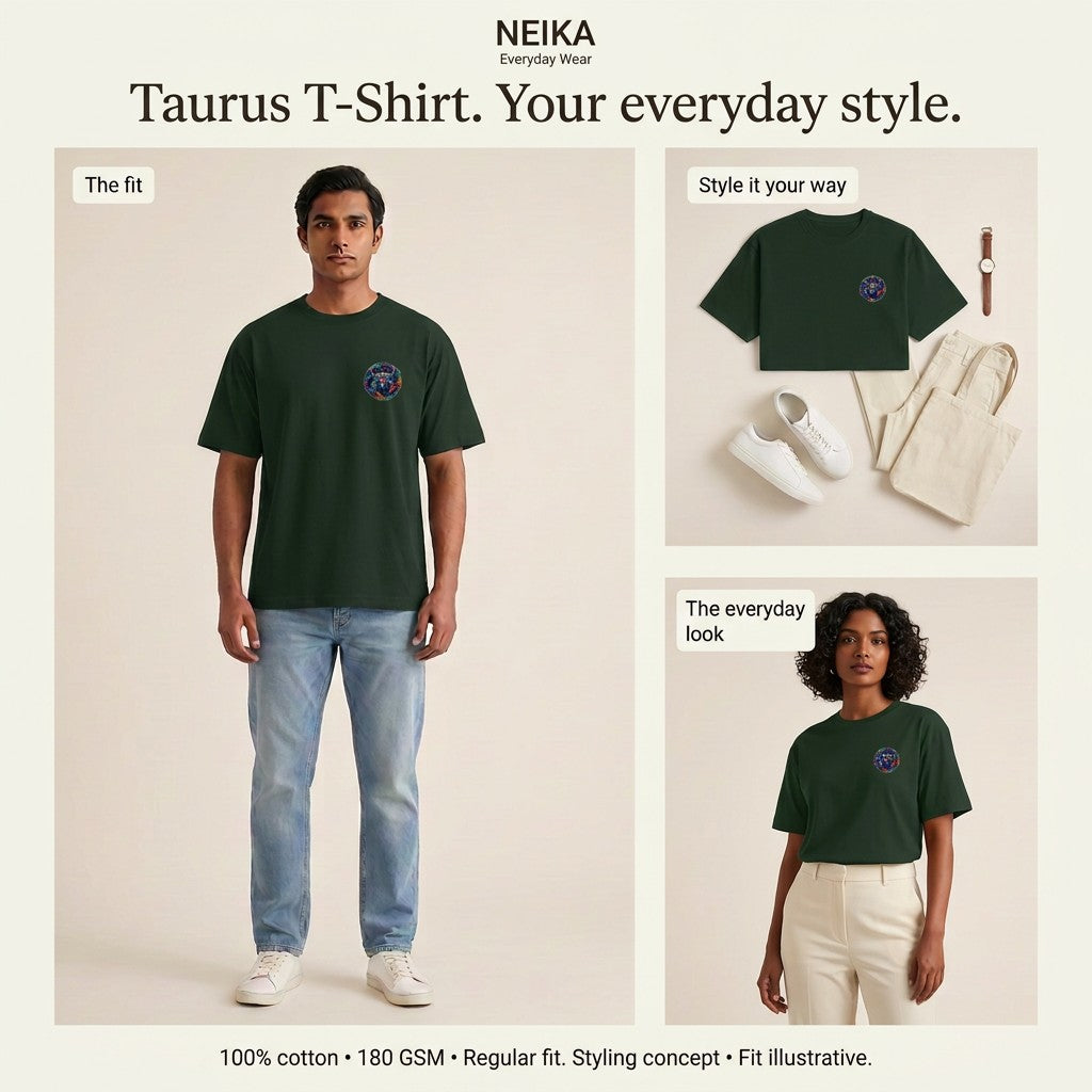 NEIKA Taurus Zodiac Unisex Cotton T-Shirt, 180 GSM Regular Fit