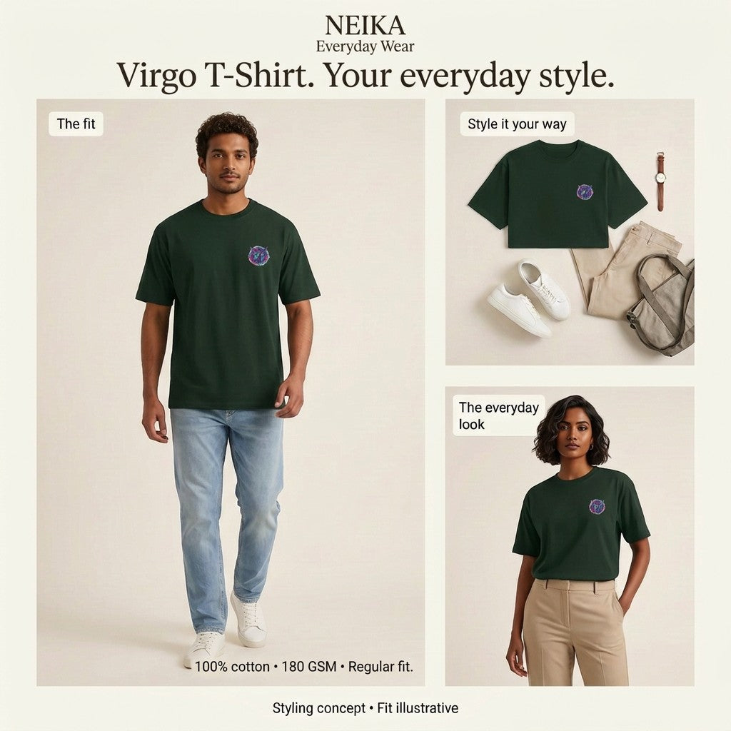 NEIKA Virgo Zodiac Unisex Cotton T-Shirt, 180 GSM Regular Fit