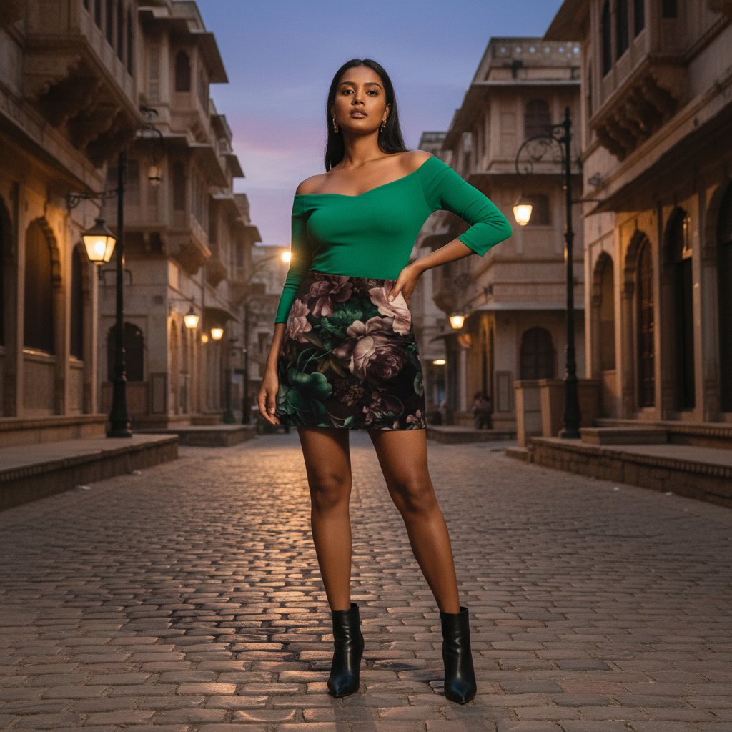 Women - Mini Skirt for Girls - Features a dark, moody floral pattern with a black base