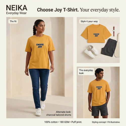 NEIKA Choose Joy Puff Print Cotton T-Shirt, Unisex 180 GSM
