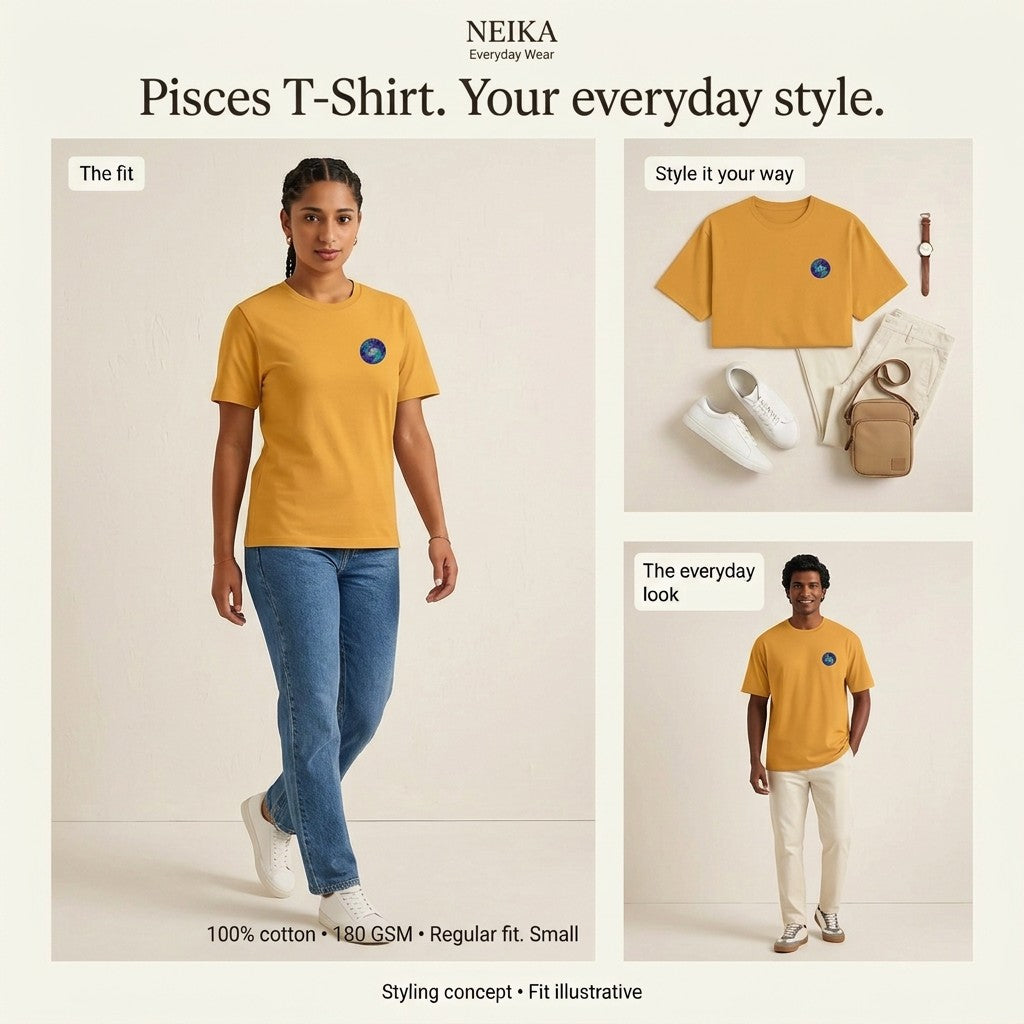 NEIKA Pisces Zodiac Unisex Cotton T-Shirt, 180 GSM Regular Fit