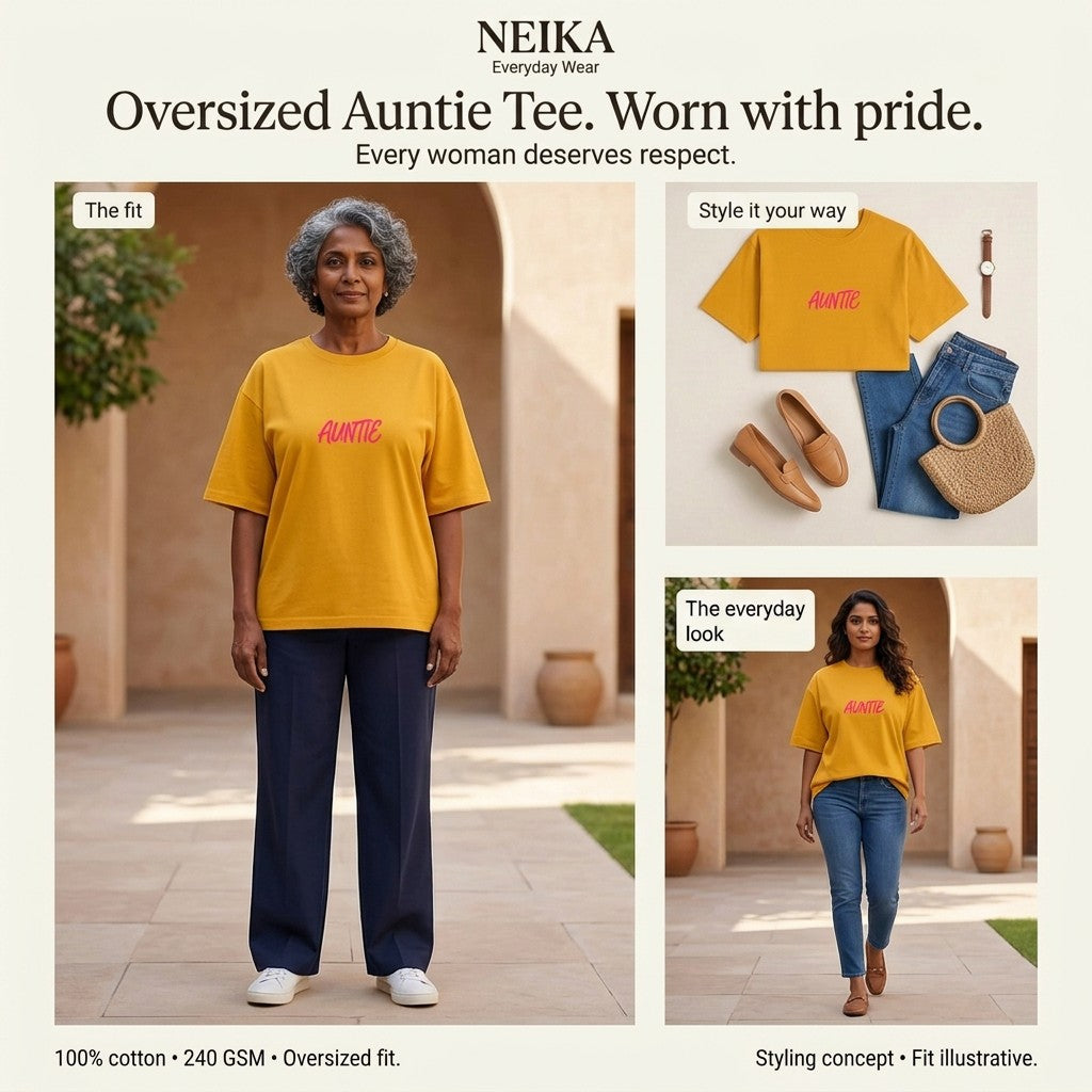NEIKA Women's Auntie Oversized Cotton T-Shirt, 240 GSM