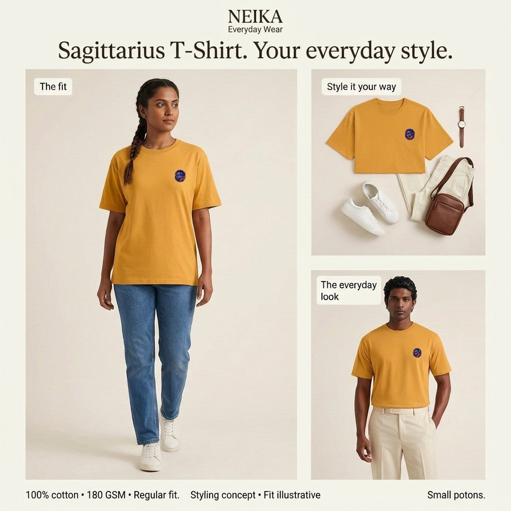 NEIKA Sagittarius Zodiac Unisex Cotton T-Shirt, 180 GSM Regular Fit