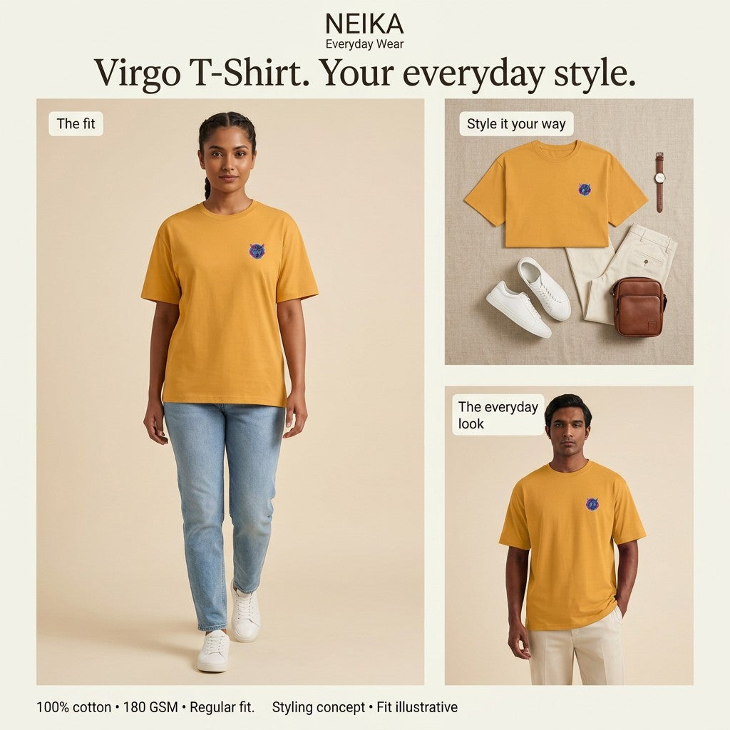 NEIKA Virgo Zodiac Unisex Cotton T-Shirt, 180 GSM Regular Fit