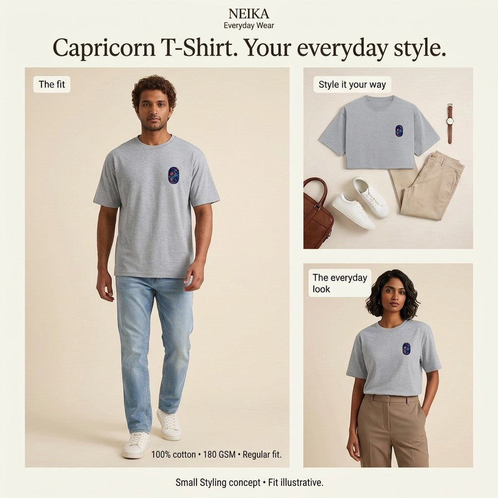 NEIKA Capricorn Zodiac Unisex Cotton T-Shirt, 180 GSM Regular Fit