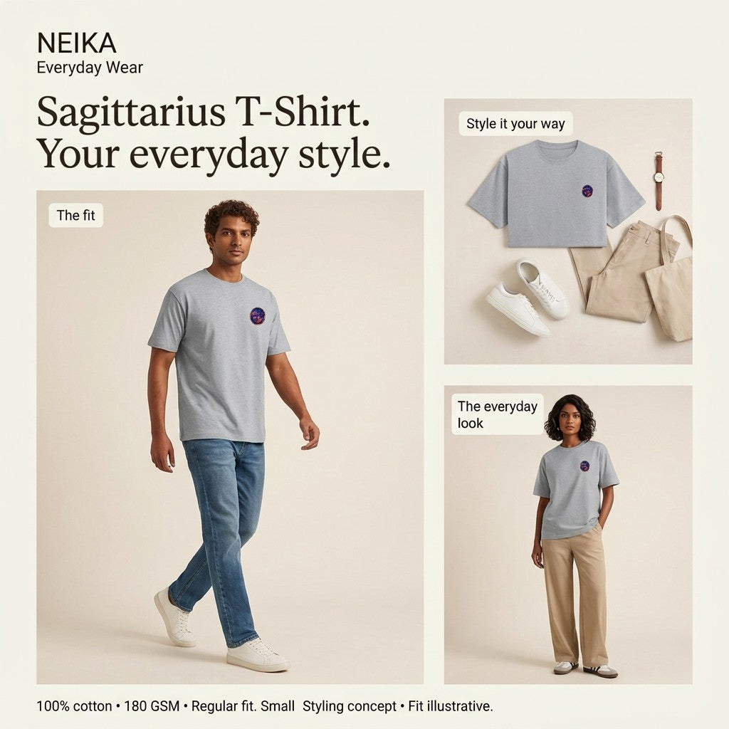 NEIKA Sagittarius Zodiac Unisex Cotton T-Shirt, 180 GSM Regular Fit