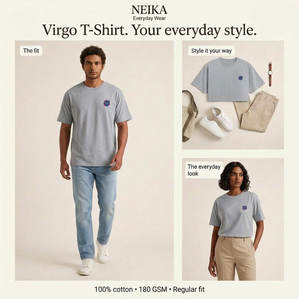 NEIKA Virgo Zodiac Unisex Cotton T-Shirt, 180 GSM Regular Fit