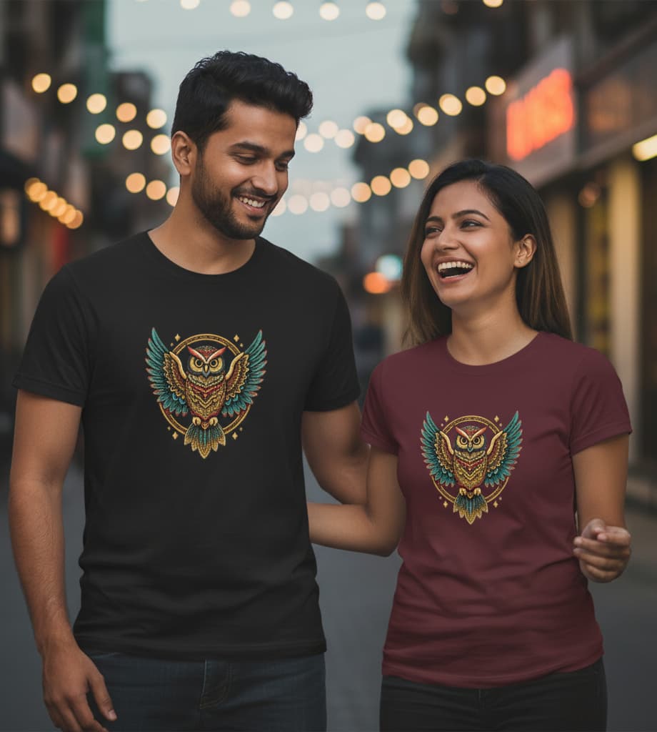 ELAN COTTS Mandala Owl Unisex Roundneck T-Shirt – 100% Supima Cotton | Luxury Soft & Breathable