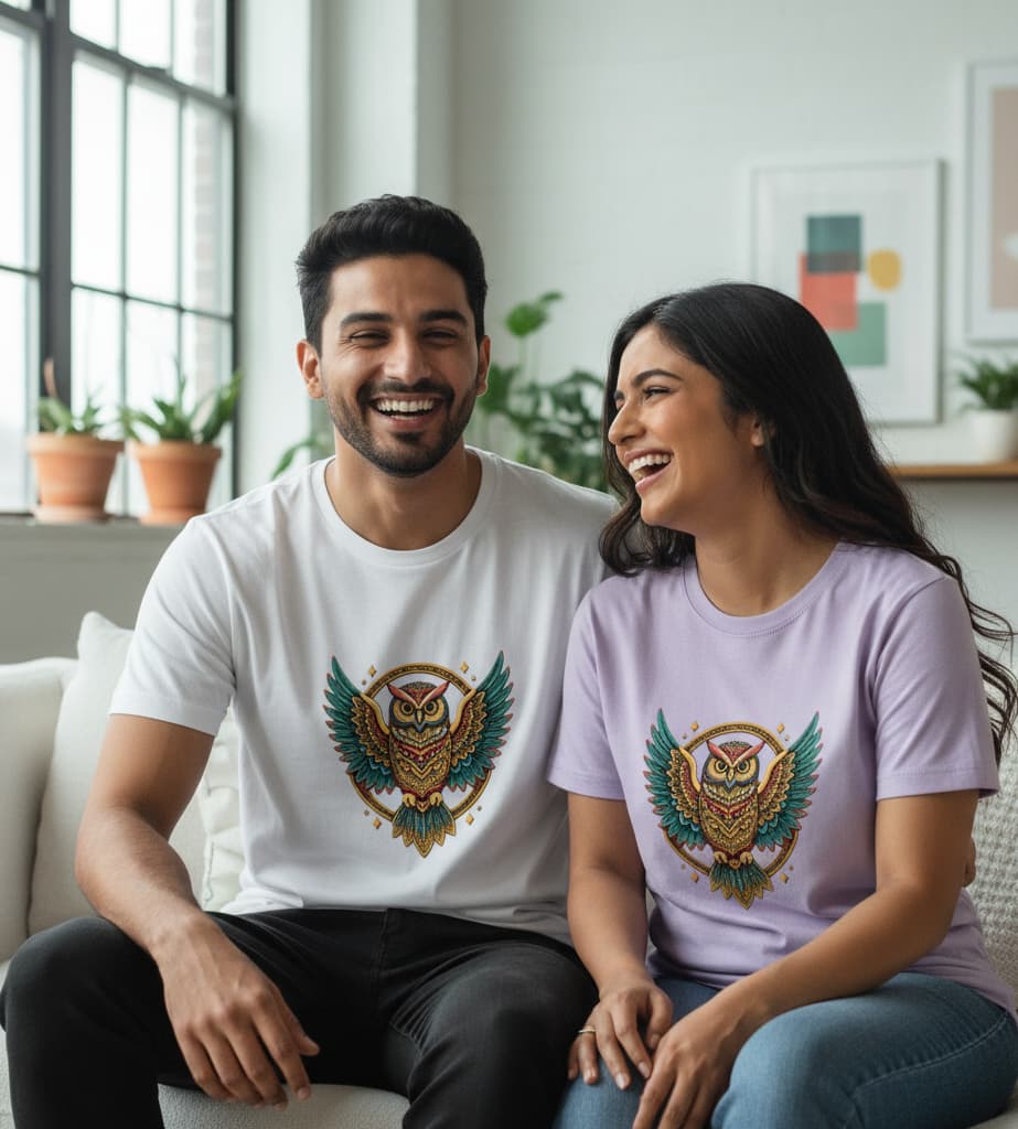 ELAN COTTS Mandala Owl Unisex Roundneck T-Shirt – 100% Supima Cotton | Luxury Soft & Breathable