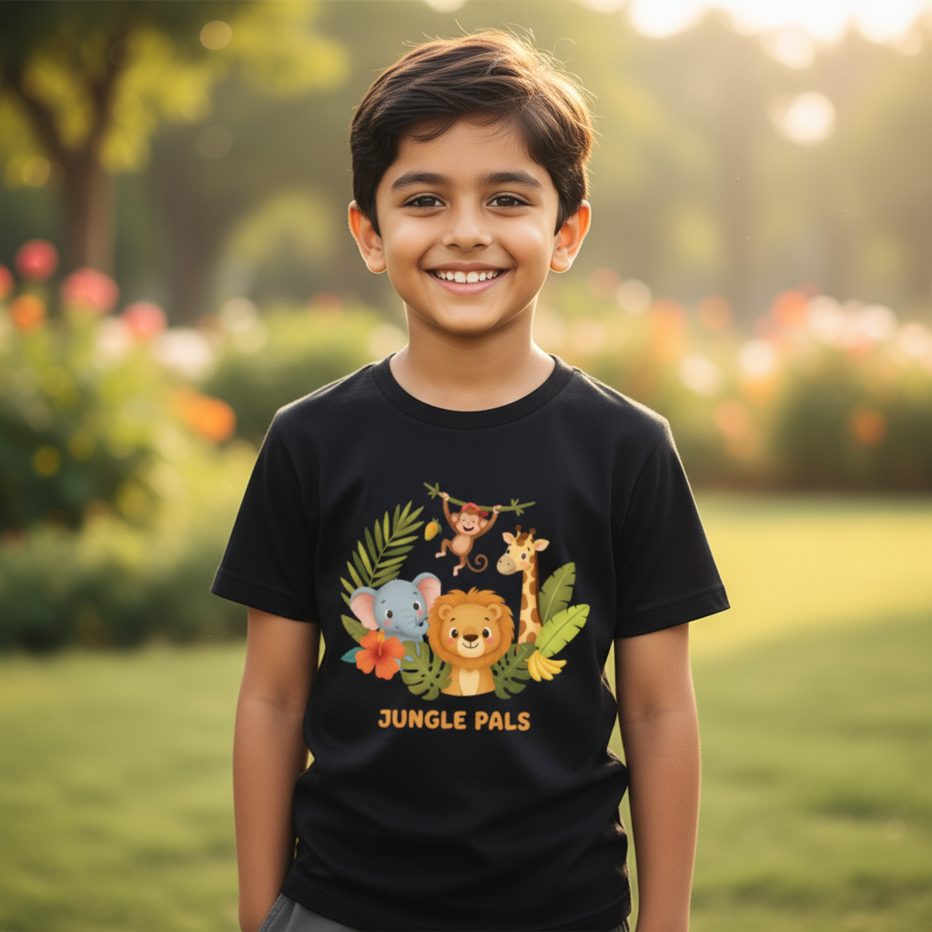 Boy's Crew Neck T-Shirt - Jungle Pals